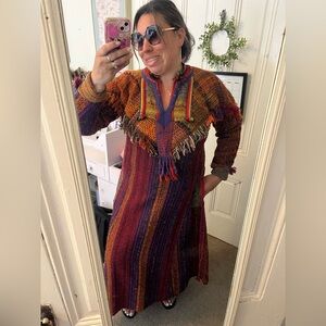 Rare boho one of a kind Colorful Striped Knit poncho Dress